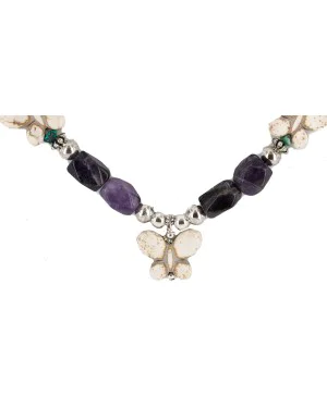 Certified Authentic Butterfly Navajo .925 Sterling Silver Natural Turquoise Amethyst Wood Native American Necklace 750198-8 Certified Authentic Butterfly Navajo .925 Sterling Silver Natural Turquoise Amethyst Wood Native American Necklace 750198-8