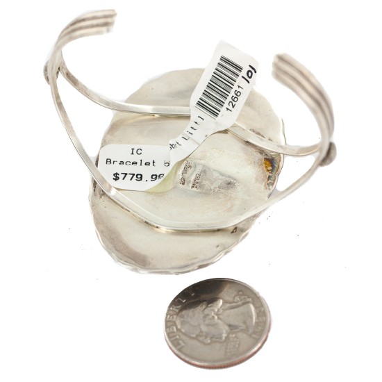 Handmade Certified Authentic Navajo .925 Sterling Silver White Buffalo Native American Bracelet 12661-101 Handmade Certified Authentic Navajo .925 Sterling Silver White Buffalo Native American Bracelet 12661-101
