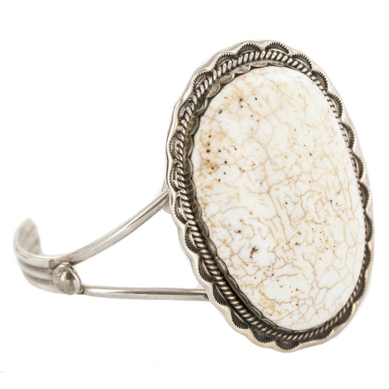 Handmade Certified Authentic Navajo .925 Sterling Silver White Buffalo Native American Bracelet 12661-101 Handmade Certified Authentic Navajo .925 Sterling Silver White Buffalo Native American Bracelet 12661-101