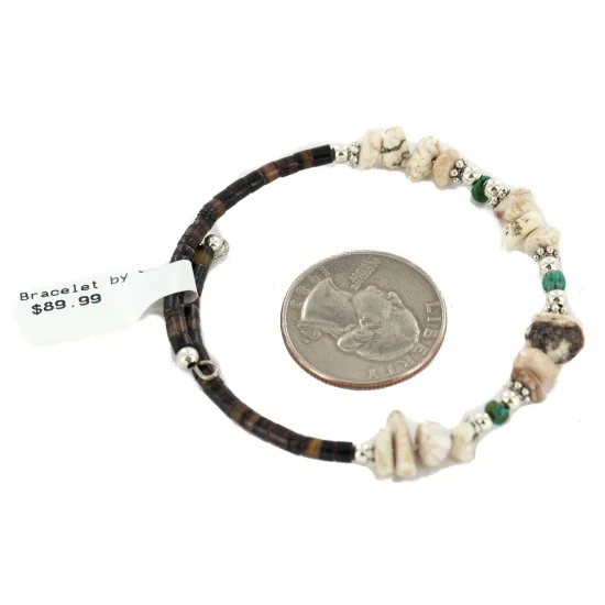 Certified Authentic Navajo White Howlite Heishi Native American Adjustable Wrap Bracelet 13131-2 Certified Authentic Navajo White Howlite Heishi Native American Adjustable Wrap Bracelet 13131-2