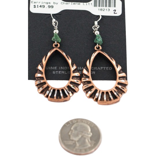 Certified Authentic Handmade Navajo Natural Turquoise Native American Pure Copper Dangle Earrings 18213-2 All Products NB160316230315 18213-2 (by LomaSiiva)