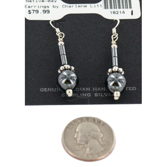 Certified Authentic .925 Sterling Silver Hooks Natural Hematite Native American Dangle Earrings 18214-1 Certified Authentic .925 Sterling Silver Hooks Natural Hematite Native American Dangle Earrings 18214-1