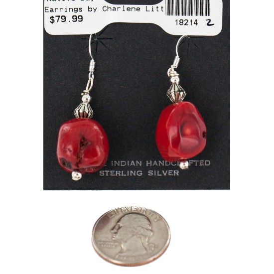 Certified Authentic .925 Sterling Silver Hooks Coral Native American Dangle Earrings 18214-2 All Products NB160316232357 18214-2 (by LomaSiiva)