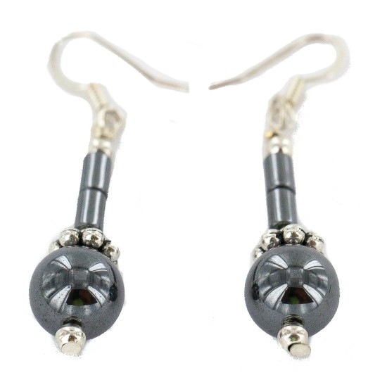Certified Authentic .925 Sterling Silver Hooks Natural Hematite Native American Dangle Earrings 18214-1 Certified Authentic .925 Sterling Silver Hooks Natural Hematite Native American Dangle Earrings 18214-1