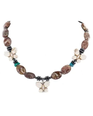 Certified Authentic Butterfly Navajo .925 Sterling Silver Natural Turquoise Jasper Hematite Wood Native American Necklace 750199-9 Certified Authentic Butterfly Navajo .925 Sterling Silver Natural Turquoise Jasper Hematite Wood Native American Necklace 750199-9