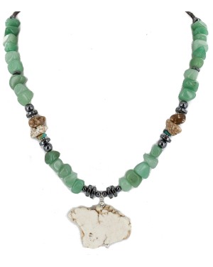 Certified Authentic Navajo .925 Sterling Silver Natural Jade Turquoise Hematite Native American Necklace 750199-2 Certified Authentic Navajo .925 Sterling Silver Natural Jade Turquoise Hematite Native American Necklace 750199-2