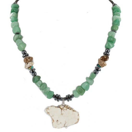 Certified Authentic Navajo .925 Sterling Silver Natural Jade Turquoise Hematite Native American Necklace  750199-2