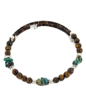 Certified Authentic Navajo Natural Turquoise Heishi Tigers Eye Native American Adjustable Wrap Bracelet 13135-3 Certified Authentic Navajo Natural Turquoise Heishi Tigers Eye Native American Adjustable Wrap Bracelet 13135-3