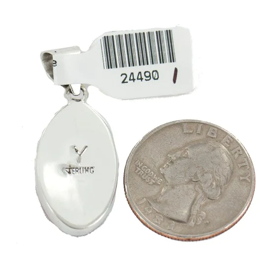 Oval Navajo Certified Authentic .925 Sterling Silver Natural Multicolor Real Handmade Native American Inlaid Pendant 24490-1 Oval Navajo Certified Authentic .925 Sterling Silver Natural Multicolor Real Handmade Native American Inlaid Pendant 24490-1