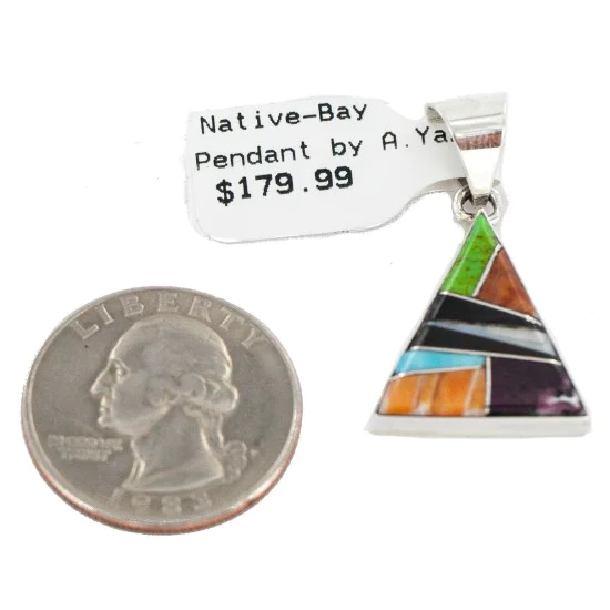 Certified Authentic Triangle Navajo .925 Sterling Silver Natural Multicolor Real Handmade Native American Inlaid Pendant 24491-3 Certified Authentic Triangle Navajo .925 Sterling Silver Natural Multicolor Real Handmade Native American Inlaid Pendant 24491-3
