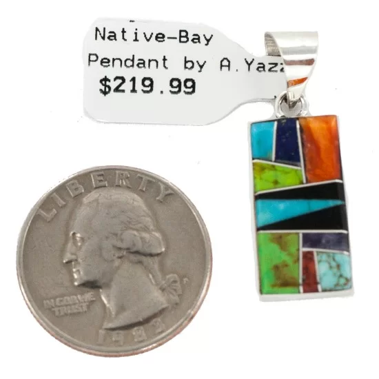 Navajo Rectangle Certified Authentic .925 Sterling Silver Natural Multicolor Real Handmade Native American Inlaid Pendant 24490-17 Navajo Rectangle Certified Authentic .925 Sterling Silver Natural Multicolor Real Handmade Native American Inlaid Pendant 24490-17