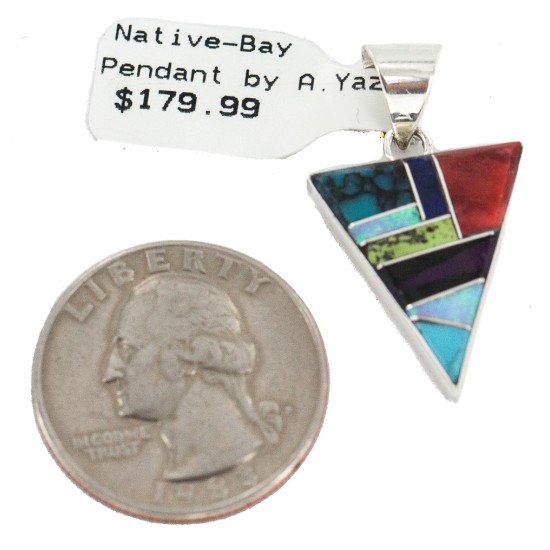 Navajo Triangle Certified Authentic .925 Sterling Silver Natural Multicolor Real Handmade Native American Inlaid Pendant 24491-4 All Products NB160330180841 24491-4 (by LomaSiiva)
