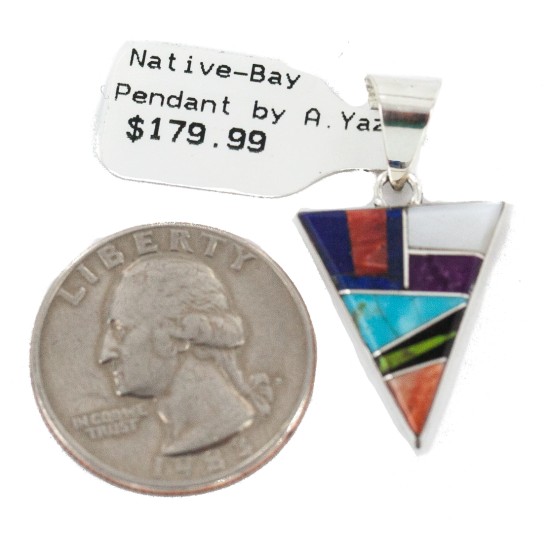 Navajo .925 Sterling Silver Certified Authentic Natural Multicolor Triangle Real Handmade Native American Inlaid Pendant 24491-9 All Products NB160330184802 24491-9 (by LomaSiiva)