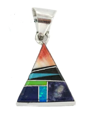 Certified Authentic Navajo Triangle .925 Sterling Silver Natural Multicolor Real Handmade Native American Inlaid Pendant 24491-2 Certified Authentic Navajo Triangle .925 Sterling Silver Natural Multicolor Real Handmade Native American Inlaid Pendant 24491-2