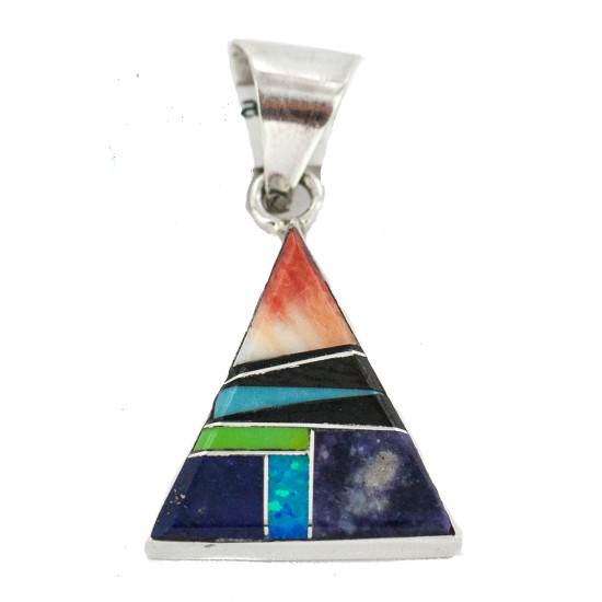 Certified Authentic Navajo Triangle .925 Sterling Silver Natural Multicolor Real Handmade Native American Inlaid Pendant 24491-2 All Products NB160324205704 24491-2 (by LomaSiiva)