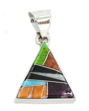 Certified Authentic Triangle Navajo .925 Sterling Silver Natural Multicolor Real Handmade Native American Inlaid Pendant 24491-3 Certified Authentic Triangle Navajo .925 Sterling Silver Natural Multicolor Real Handmade Native American Inlaid Pendant 24491-3