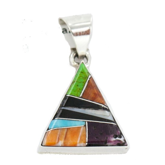 Certified Authentic Triangle Navajo .925 Sterling Silver Natural Multicolor Real Handmade Native American Inlaid Pendant 24491-3 All Products NB160324203025 24491-3 (by LomaSiiva)