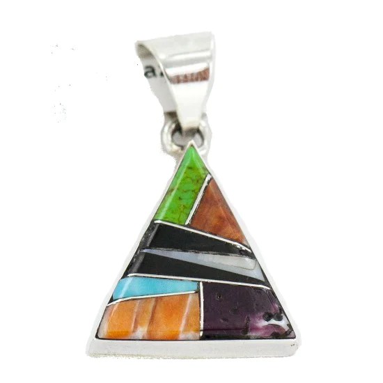 Certified Authentic Triangle Navajo .925 Sterling Silver Natural Multicolor Real Handmade Native American Inlaid Pendant 24491-3 Certified Authentic Triangle Navajo .925 Sterling Silver Natural Multicolor Real Handmade Native American Inlaid Pendant 24491-3