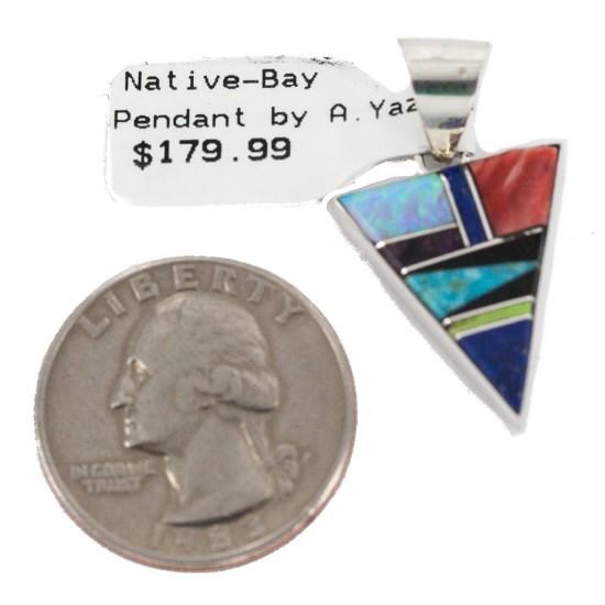 Navajo .925 Sterling Silver Triangle Certified Authentic Natural Multicolor Real Handmade Native American Inlaid Pendant 24491-1 All Products NB160330184435 24491-1 (by LomaSiiva)
