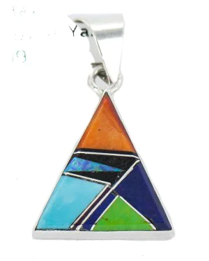 Navajo Triangle Certified Authentic .925 Sterling Silver Natural Multicolor Real Handmade Native American Inlaid Pendant 24491-8 Navajo Triangle Certified Authentic .925 Sterling Silver Natural Multicolor Real Handmade Native American Inlaid Pendant 24491-8