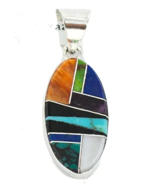 Oval Navajo Certified Authentic .925 Sterling Silver Natural Multicolor Real Handmade Native American Inlaid Pendant 24490-12 Oval Navajo Certified Authentic .925 Sterling Silver Natural Multicolor Real Handmade Native American Inlaid Pendant 24490-12