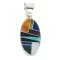 Oval Navajo Certified Authentic .925 Sterling Silver Natural Multicolor Real Handmade Native American Inlaid Pendant 24490-12