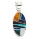 Oval Navajo Certified Authentic .925 Sterling Silver Natural Multicolor Real Handmade Native American Inlaid Pendant 24490-12