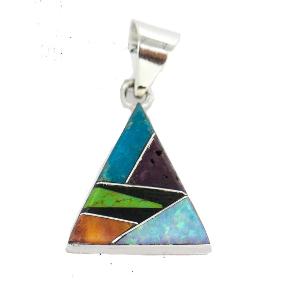 Triangle .925 Sterling Silver Certified Authentic Navajo Natural Multicolor Real Handmade Native American Inlaid Pendant 24491-18 Triangle .925 Sterling Silver Certified Authentic Navajo Natural Multicolor Real Handmade Native American Inlaid Pendant 24491-18