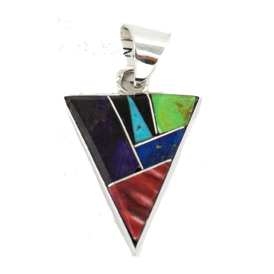 Triangle Navajo .925 Sterling Silver Certified Authentic Natural Multicolor Real Handmade Native American Inlaid Pendant 24491-12 All Products NB160330191257 24491-12 (by LomaSiiva)