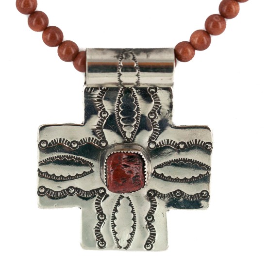 Cross .925 Sterling Silver Nickel Handmade Certified Authentic Navajo Natural Turquoise Goldstone Coral Native American Necklace 18224-3-15786 Cross .925 Sterling Silver Nickel Handmade Certified Authentic Navajo Natural Turquoise Goldstone Coral Native American Necklace 18224-3-15786