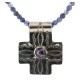 Cross .925 Sterling Silver Nickel Handmade Certified Authentic Navajo Natural Turquoise Lapis Native American Necklace 18224-4-15786-102