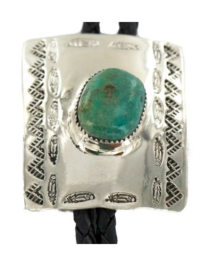 Handmade Certified Authentic Feather Mountain Navajo Leather Nickel Natural Turquoise Native American Bolo Tie 24488-1 Handmade Certified Authentic Feather Mountain Navajo Leather Nickel Natural Turquoise Native American Bolo Tie 24488-1