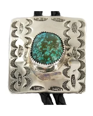 Handmade Navajo Leather Nickel Natural Turquoise Bolo Tie NB160330203933 Handmade Navajo Leather Nickel Natural Turquoise Bolo Tie NB160330203933
