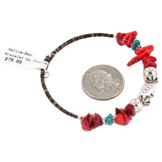 Navajo Certified Authentic Natural Turquoise Heishi Coral Native American Adjustable Wrap Bracelet 13139-10 Navajo Certified Authentic Natural Turquoise Heishi Coral Native American Adjustable Wrap Bracelet 13139-10