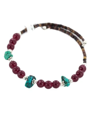 Navajo Certified Authentic Natural Turquoise Heishi Charoite Native American Adjustable Wrap Bracelet 13139-1