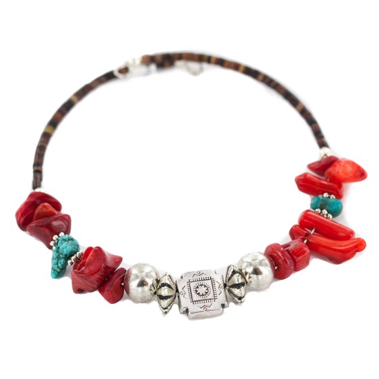 Navajo Certified Authentic Natural Turquoise Heishi Coral Native American Adjustable Wrap Bracelet 13139-10 Navajo Certified Authentic Natural Turquoise Heishi Coral Native American Adjustable Wrap Bracelet 13139-10