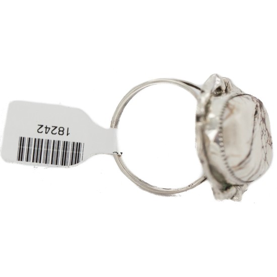 Handmade Certified Authentic Navajo Silver White Buffalo Native American Ring 18242 Handmade Certified Authentic Navajo Silver White Buffalo Native American Ring 18242