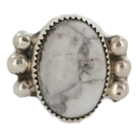 Handmade Certified Authentic Navajo .925 Sterling Silver White Howlite Native American Ring 18243 Handmade Certified Authentic Navajo .925 Sterling Silver White Howlite Native American Ring 18243