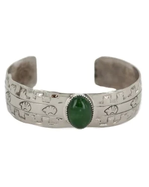 Certified Authentic Navajo Bear Handmade Navajo Natural Jade Native American Nickel Bracelet 13141-7 Certified Authentic Navajo Bear Handmade Navajo Natural Jade Native American Nickel Bracelet 13141-7