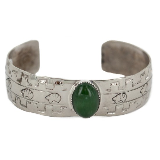 Certified Authentic Navajo Bear Handmade Navajo Natural Jade Native American Nickel Bracelet 13141-7 Certified Authentic Navajo Bear Handmade Navajo Natural Jade Native American Nickel Bracelet 13141-7