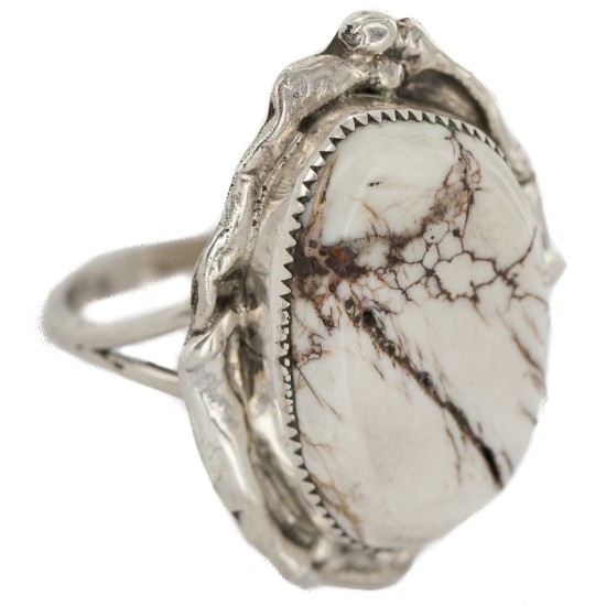 Handmade Certified Authentic Navajo Silver White Buffalo Native American Ring 18242 Handmade Certified Authentic Navajo Silver White Buffalo Native American Ring 18242