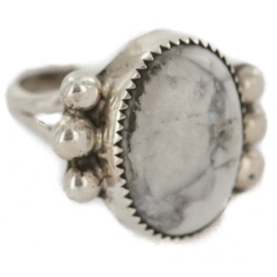 Handmade Certified Authentic Navajo .925 Sterling Silver White Howlite Native American Ring 18243 Handmade Certified Authentic Navajo .925 Sterling Silver White Howlite Native American Ring 18243