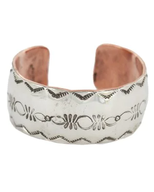 Wide Certified Authentic .925 Sterling Silver Handmade Navajo Native American Pure Copper Bracelet 24493-3 Wide Certified Authentic .925 Sterling Silver Handmade Navajo Native American Pure Copper Bracelet 24493-3