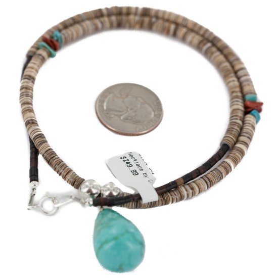 .925 Sterling Silver Navajo Certified Authentic Natural Graduated Heishi Coral Native American Necklace 18231-1