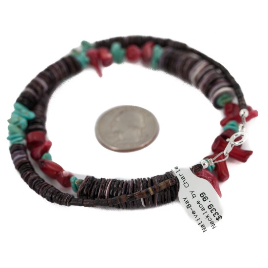 Navajo .925 Sterling Silver Certified Authentic Natural Turquoise Graduated Heishi Coral Native American Necklace 18240-2 Navajo .925 Sterling Silver Certified Authentic Natural Turquoise Graduated Heishi Coral Native American Necklace 18240-2