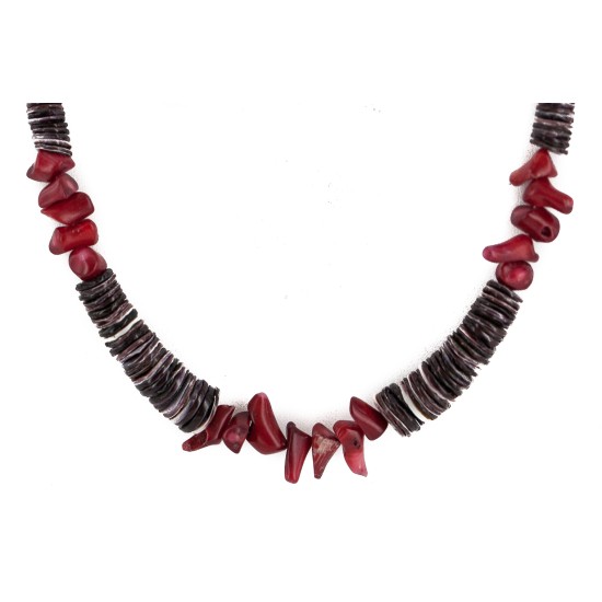 Navajo .925 Sterling Silver Certified Authentic Natural Graduated Heishi Coral Native American Necklace 750202-1 Navajo .925 Sterling Silver Certified Authentic Natural Graduated Heishi Coral Native American Necklace 750202-1