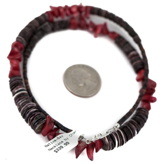 Navajo .925 Sterling Silver Certified Authentic Natural Graduated Heishi Coral Native American Necklace 750202-1 Navajo .925 Sterling Silver Certified Authentic Natural Graduated Heishi Coral Native American Necklace 750202-1