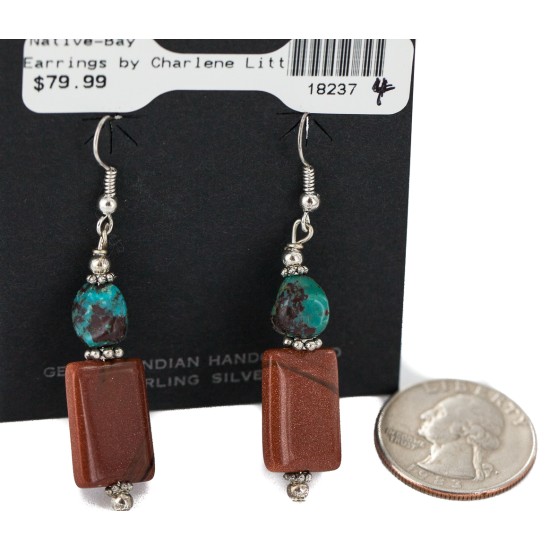 Navajo Arrowhead .925 Sterling Silver Hooks Certified Authentic Natural Turquoise Graduated Heishi Goldstone Native American Set 16006-300-18237-4 Clearance NB160406234602 16006-300-18237-4 (by LomaSiiva)