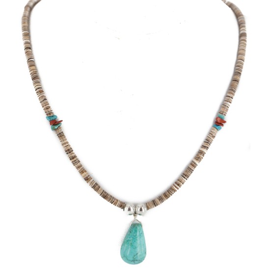 .925 Sterling Silver Navajo Certified Authentic Natural Graduated Heishi Coral Native American Necklace 18231-1