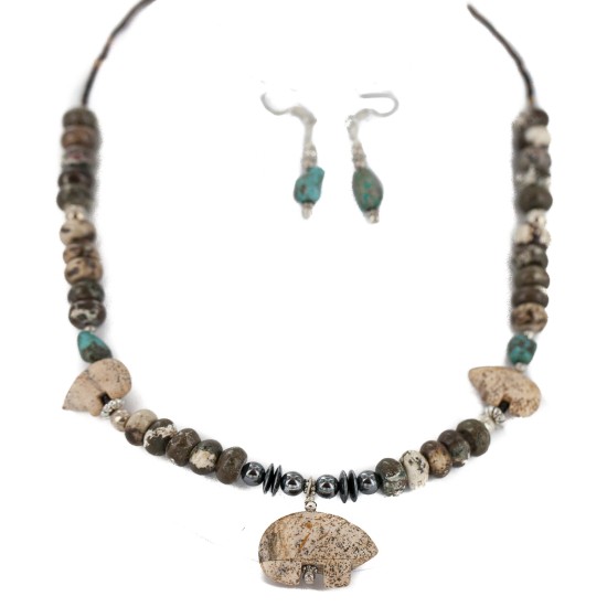 Carved Fetish Bear .925 Sterling Silver Hooks Certified Authentic Navajo Natural Turquoise and Jasper Native American Set 18234-1-18238 Clearance NB160406232700 18234-1-18238 (by LomaSiiva)